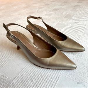 Donald J. Pliner Metallic Bronze Leather Pointed Slingback Heels Spain Made Sz 6